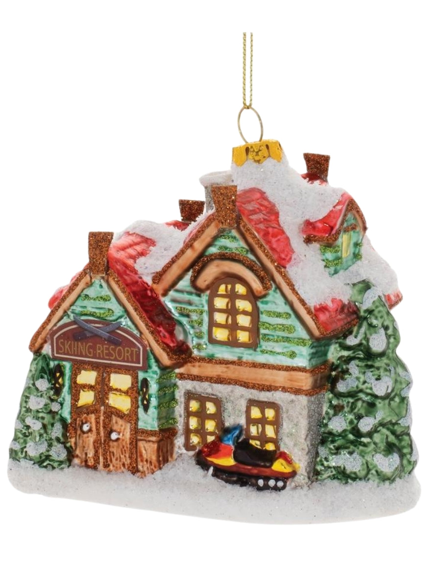 Ski Resort Glass Ornament